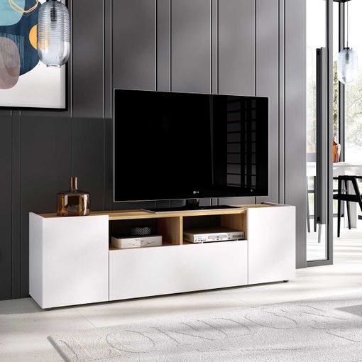 Mueble bajo TV Kuo 2 puertas + 1 cajón blanco/nordic 45x139x35 cm