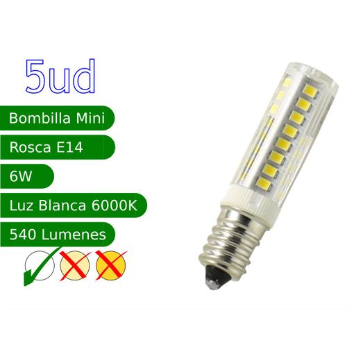 5x Bombilla led 5W rosca E27 luz blanca fría 6000ºK