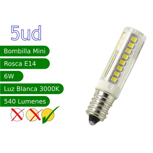 Bombilla miniatura led E14 6w blanco natural 3000ºk