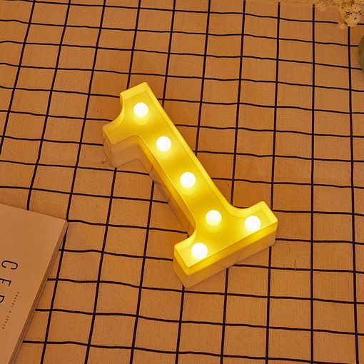 Letra LED 1 Número Iluminado con Luz Blanca Cálida, Altura 22cm,  Funcionamiento a Pilas 2*AA