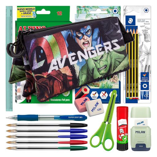 Colepack Vengadores - Estuche Triple De 2 Cremalleras Con Material Escolar. Super