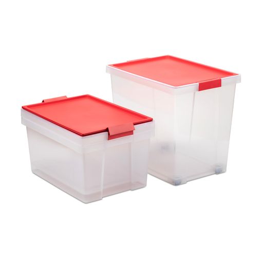 Tatay - Set 3 Cajas De Ordenación Multiusos Grandes 100% Reciclables. Tapa  Abatible. Rojo