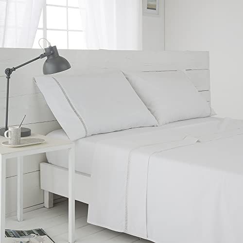 Sábana bajera ajustable Blanco Cama de 160 x 190/200 100% ALGODÓN PERCAL  200 HILOS