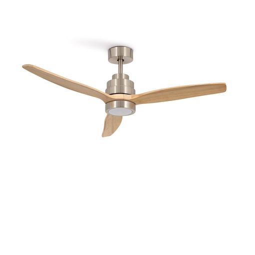 Ventilador De Techo 40w Silencioso Ø132 Cm, Níquel- Madera Natural