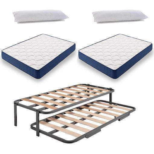 Cama Nido Metálica Reforzada + 2 Colchones Viscoelasticos Viscobrown + 2  Almohadas De Fibra Resinada, 105x190 Cm con Ofertas en Carrefour