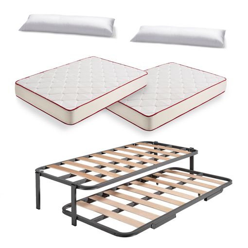 Cama Nido 4 Patas Con 2 Somieres Estructura Metálica Reforzada + 2  Colchones Flexitex Con Tejido 3d Y Aloe Vera, Altura 18 Cm + Almohada De  Visco, 90x190 Cm con Ofertas en Carrefour