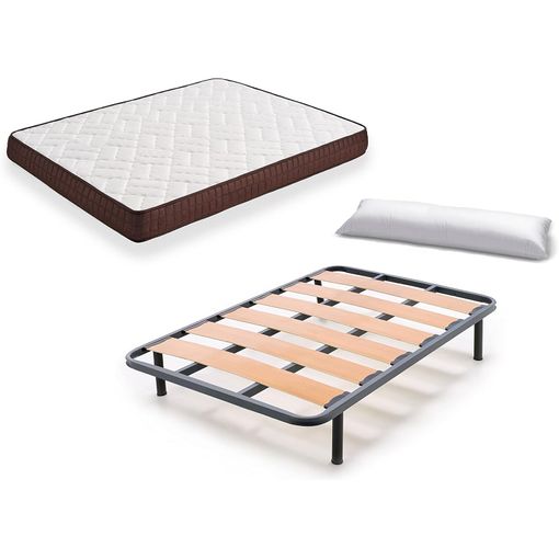 Cama Completa - Colchón Viscobrown Reversible + Somier Lama Ancha + 4 Patas De 26cm + Almohada De Fibra, 150x200 Cm
