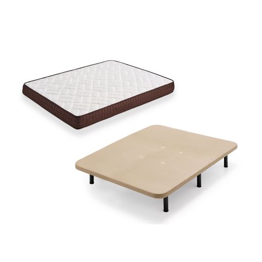Cama Completa - Colchón Viscobrown Reversible + Base Tapizada 3d + 6 Patas De 26cm, 135x180 Cm