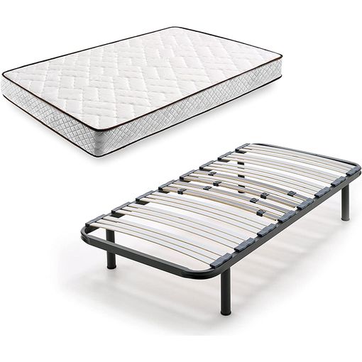 Cama Completa - Colchón Flexitex Con Tejido 3d Y Aloe Vera, Altura 18 Cm +  Somier Lama Ancha Con Patas De 25 Cm + Almohada De Fibra, 105x200 Cm con  Ofertas en Carrefour