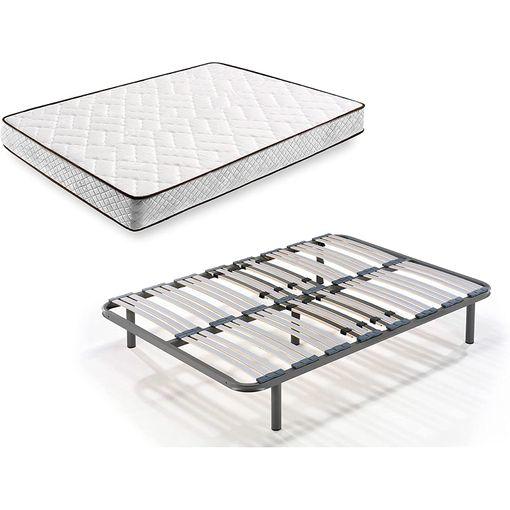 Cama Completa - Colchón Flexitex Con Tejido 3d Y Aloe Vera, Altura 18 Cm +  Somier Lama Ancha Con Patas De 32 Cm + Almohada De Fibra, 90x180 Cm con  Ofertas en Carrefour