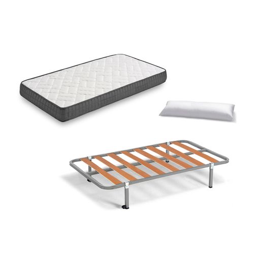 Colchón Viscosoft + Somier Lama 100 + 4 Patas 26 Cm + Almohada Fibra, 90x180 Cm