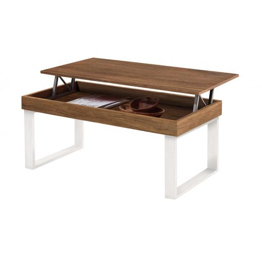 Odin - Mesa Centro Elevable Madera Maciza, Acabado Encerado, Patas Color  Blanco. Medidas: 100x50x47 Cm con Ofertas en Carrefour