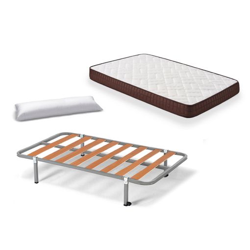 Cama Completa - Colchón Viscobrown Doble Capa Viscosoft, Altura 15 Cm + Somier Basic Con Patas De 32 Cm + Almohada De Fibra, 80x190 Cm