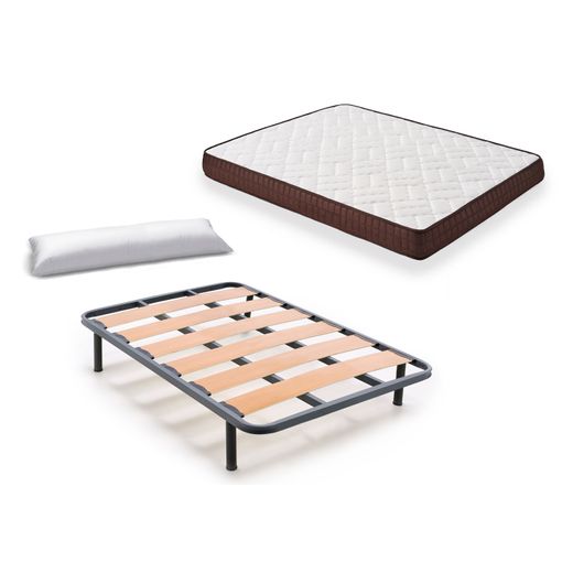 Cama Completa - Colchón Flexitex Con Tejido 3d Y Aloe Vera, Altura 18 Cm +  Base Tapizada Beige Con Patas De 32 Cm + Almohada De Fibra, 135x190 Cm con  Ofertas en Carrefour