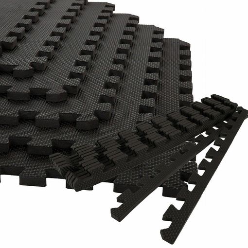 Pack de esterilla puzzle para suelos de gimnasio y fitness, 60x60x1 cm,  Tatami negro, protección de