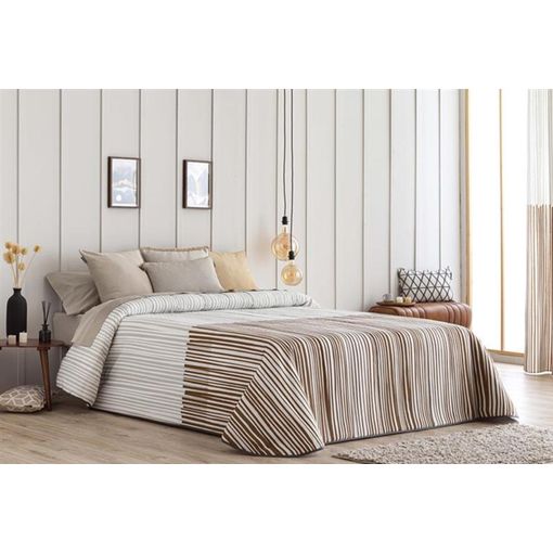 Colcha Bouti para Cama Verano. Colcha cubre cama acolchada reversible  Rombos. Cama 105 - 200 x 260 cm. Color Beige.