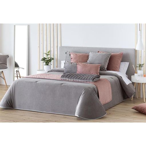 Edredon Conforter Velvet Liso Aterciopelado Gris Para Cama De 135