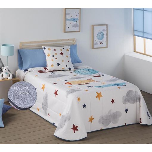 Edredon Estampado Infantil Colores con Reverso Sherpa para Cama de