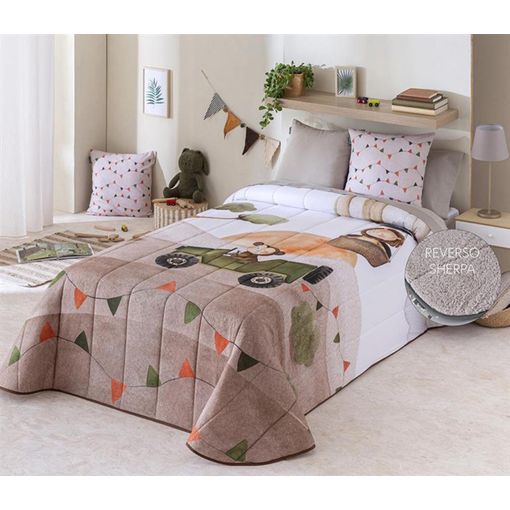 Edredon Estampado Infantil Kenia Con Reverso Sherpa Para Cama De