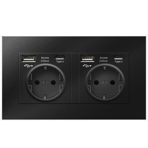 Base de 3 enchufes schuko con 2 puertos USB y 2 USB-C tipo cubo