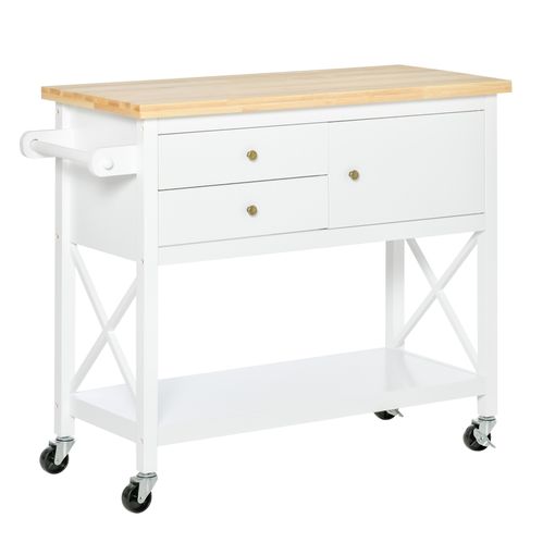 Carrito De Cocina De Acero Pp Mdf Homcom 43,9x30,5x75,6cm-blanco