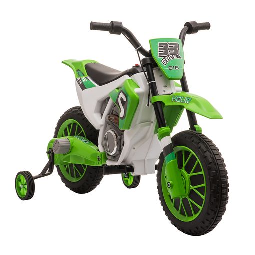 Moto Eléctrica Niños +3 Años 12v Con 2 Ruedas Auxiliares Verde