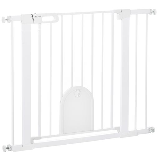 Barrera de seguridad perros con puerta PawHut 74-80x91,4 cm blanco