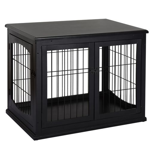 Jaula Perros Con 2 Puertas De Mdf Metal 81x58,5x66 Cm-pawhut.negro