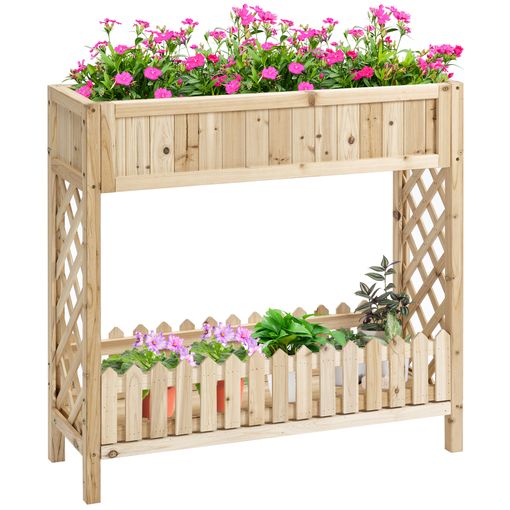 Outsunny Huerto Urbano de Madera 120x60x81 cm Jardinera Elevada para  Cultivo de Plantas Flores con Estante Inferior para Jardín Terraza Exterior