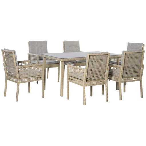 Outsunny Conjunto de Muebles de Jardín 9 Piezas de Ratán para Comedor Sillas  Apilables con Cojines Extraíbles Lavables Mesa de Vidrio Templado para  Exterior Patio Terraza Gris