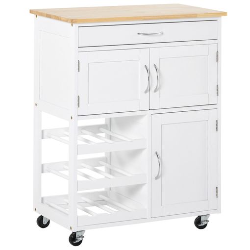 Carrito de Cocina de MDF Madera de Caucho 108x45x89 cm-Blanco