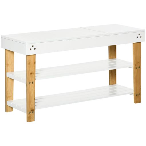 ZAPATERO 3 BALDAS BAMBÚ-MDF BLANCO 70 X 26 X 58,50 CM ( + medidas