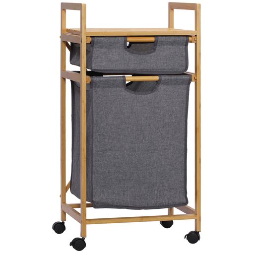 Cesto Para Ropa Sucia De Bambú Tela Homcom 42x35x84,5 Cm-gris con Ofertas en Carrefour | Carrefour Online