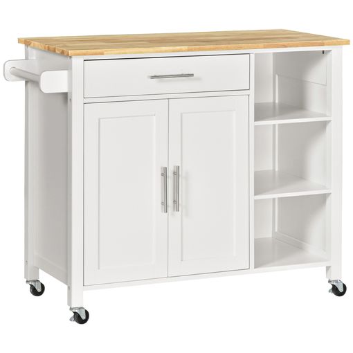 HOMCOM Isla de Cocina Carro de Cocina con Encimera de Madera