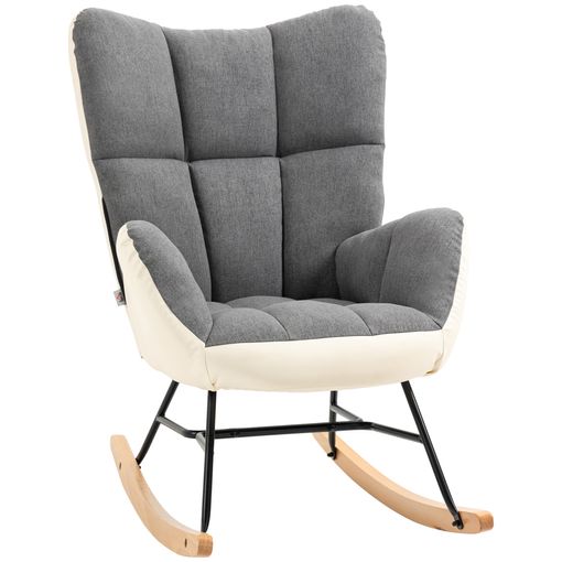 Sillón Mecedora Tapizado Beige Estructura Madera de Haya