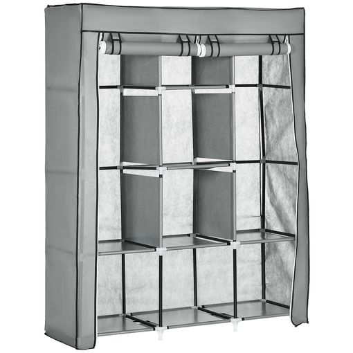 Primematik - Armario Ropero Guardarropa De Tela Desmontable 110 X 45 X 175  Cm Gris Doble Con Puertas Enrollables Dx02300 con Ofertas en Carrefour