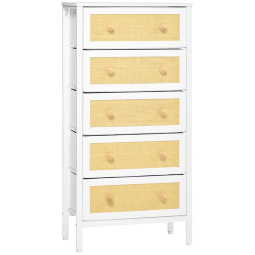 Milímetro Evolucionar Estación de ferrocarril Homcom Cómoda De Dormitorio Cajonera De Estilo Bohemio Con 5 Cajones De  Tela Plegable Superficie De Ratán Pe Y Marco De Acero Para Entrada Salón  Pasillo 62x30x126,5 Cm Blanco con Ofertas en