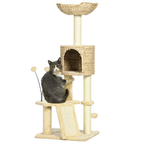 PawHut Árbol para Gatos Rascador de Gatos con 3 niveles y Cuerda