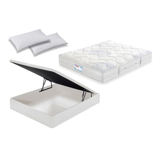 Pack Colchon + Canape Abatible Descansin, 180 x 190, Beis, Maxima  Comodidad, Gran Almacenaje