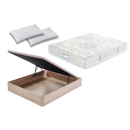 Colchón Flex Multielástic Visco 135x200 + Canapé Abatible Flex Natural + 2 Almohadas Flex