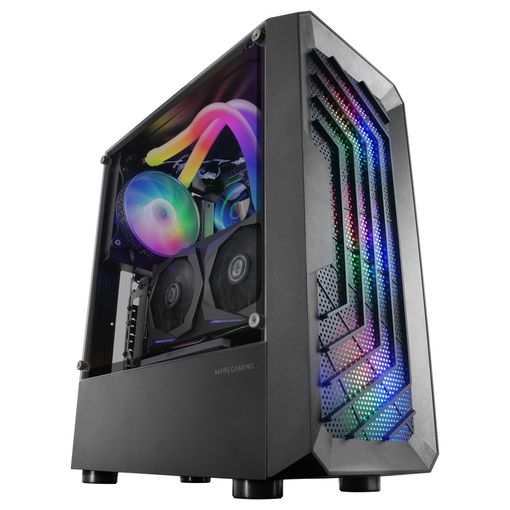 MCNEO caja torre e-atx mars gaming mc-neo black premium 4 ventiladores argb  frontal y lateral de cristal templado sin fuente de alimentacion