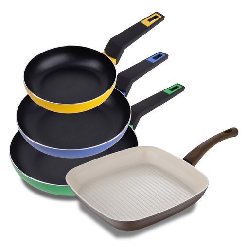 Set 4 Sartenes Con Wok Y Asador Aluminio Fundido San Ignacio