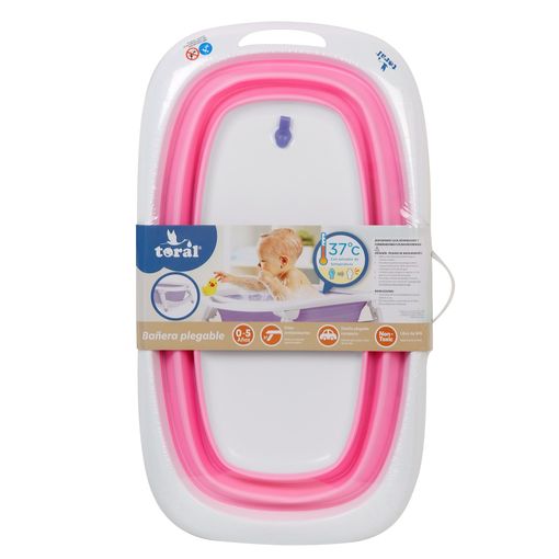 Bañera Bebe Plegable Mega Baby con Tapon y Patas Rosa