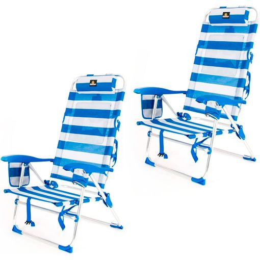 Pack De 2 Sillas Playa Fijas De Asiento Bajo Azul De Aluminio Y Textileno  De 54x40x71 Cm con Ofertas en Carrefour