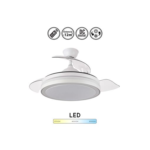 Ventilador de Techo con luz, Motor DC, aspas plegables, Plafón LED