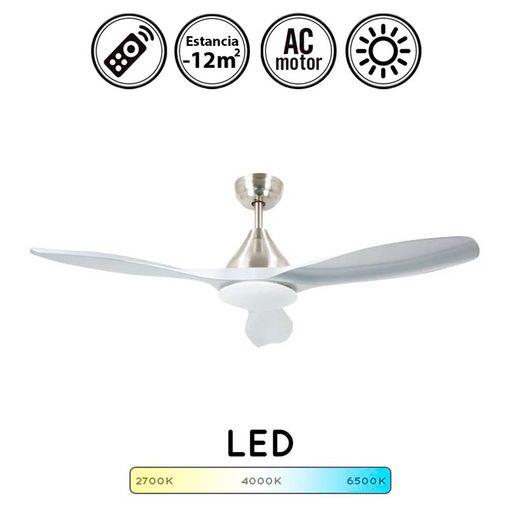 Ventilador De Techo 40w Silencioso Ø132 Cm, Blanco- Madera Oscura- Sin Luz-  Wifi + Mando A Distancia, Create - Windstylance Dc con Ofertas en Carrefour