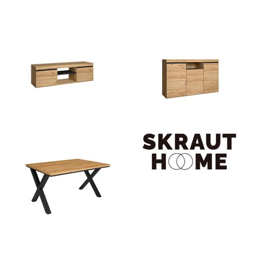 Skraut Home - Conjunto muebles salon Mesa 140 patas U 6 Comensales Aparador  / Buffet 140 Tall Roble y Negro Estilo Industrial