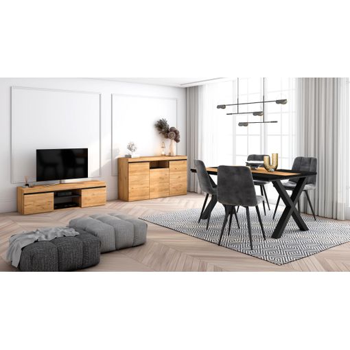 Conjunto muebles salon, Mesa 140 Bicolor patas X 6 comensales