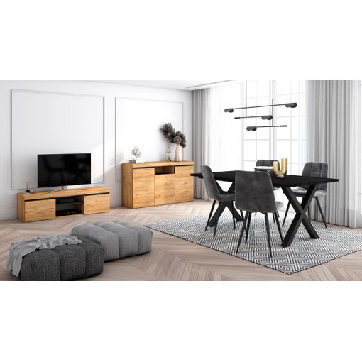 Conjunto Muebles Salon, Mesa 170 Negro Patas X 8 Comensales, Mueble Tv  140, Aparador / Buffet 140, Roble Y Negro, Estilo Industrial con Ofertas  en Carrefour