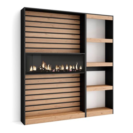 Librería Estantería, Estanteria Libros De Pared, 170x186x25cm, Salón -  Comedor - Oficina, Chimenea Eléctrica, Estilo Moderno, Roble Y Negro con  Ofertas en Carrefour